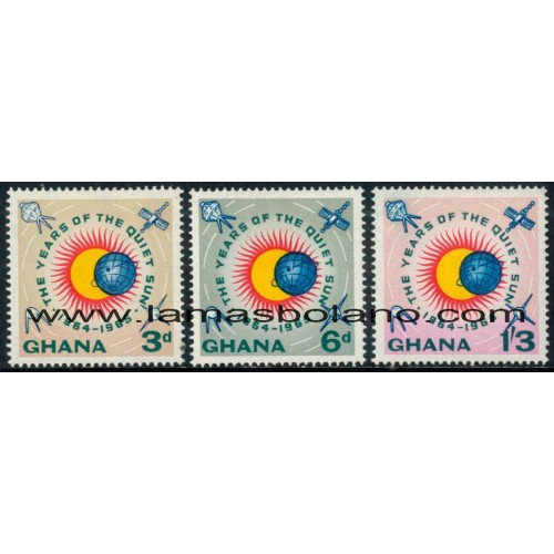 SELLOS GHANA 1964 - AÑO INTERNACIONAL DEL SOL TRANQUILO - 3 VALORES FIJASELLO - CORREO