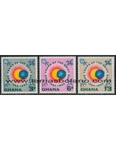 SELLOS GHANA 1964 - AÑO INTERNACIONAL DEL SOL TRANQUILO - 3 VALORES VARIEDAD COLOR - CORREO
