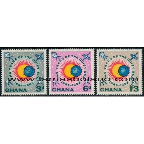 SELLOS GHANA 1964 - AÑO INTERNACIONAL DEL SOL TRANQUILO - 3 VALORES VARIEDAD COLOR - CORREO
