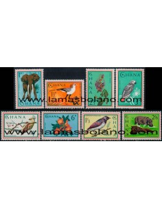 SELLOS GHANA 1965 - ANIMALES Y FLORES - 8 VALORES - CORREO