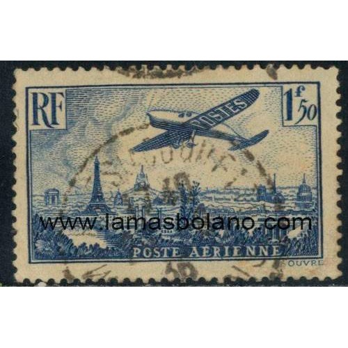 SELLOS FRANCIA 1936 - AVION SOBREVOLANDO PARIS - 1 VALOR MATASELLADO - AEREO