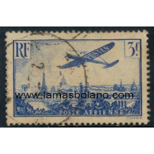 SELLOS FRANCIA 1936 - AVION SOBREVOLANDO PARIS - 1 VALOR MATASELLADO - AEREO