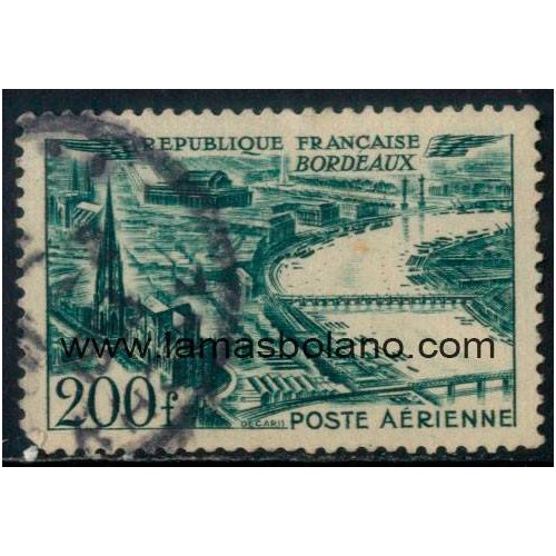 SELLOS FRANCIA 1949 - BORDEAUX - 1 VALOR MATASELLADO - AEREO
