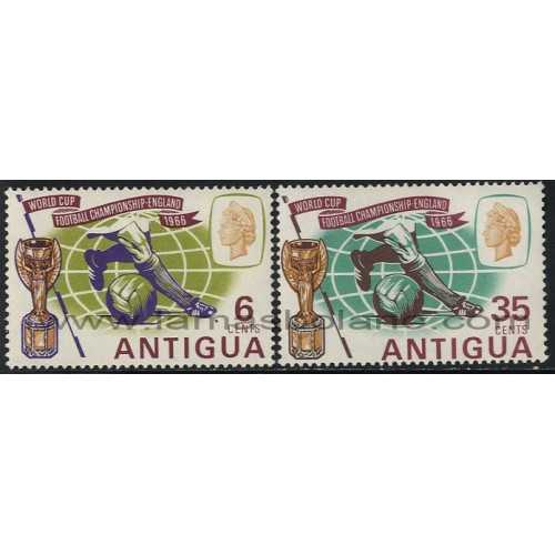 SELLOS DE ANTIGUA 1966 - COPA DEL MUNDO DE FUTBOL INGLATERRA 66 - 2 VALORES - CORREO