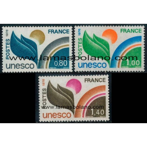 SELLOS FRANCIA 1976 - UNESCO - 3 VALORES - SERVICIO