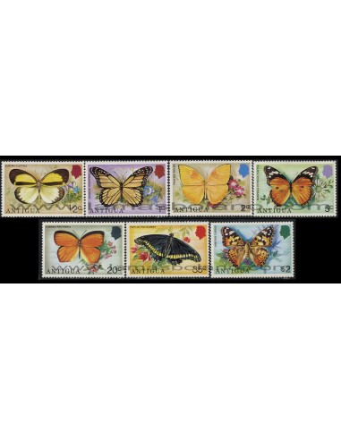 SELLOS DE ANTIGUA 1975 - MARIPOSAS Y FLORES - 7 VALORES - CORREO