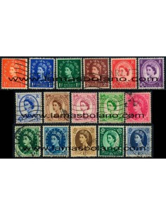 SELLOS INGLATERRA 1952-54 . ELIZABETH II - 16 VALORES MATASELLADOS - CORREO