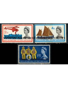 SELLOS INGLATERRA 1963 - 9 CONFERENCIA INTERNACIONAL DE LA SEGURIDAD MARITIMA EN EDIMBURGO - 3 VALORES - CORREO