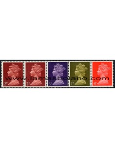 SELLOS INGLATERRA 1967-1970 - ELIZABETH II - BANDA 5 VALORES 1 BANDA DE FOSFORO - CORREO