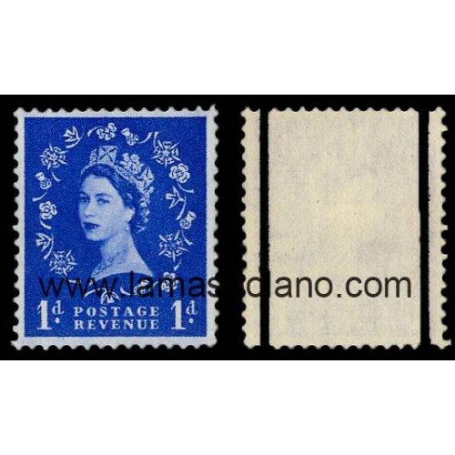 SELLOS INGLATERRA 1957-59 ELIZABETH II CON BARRAS NEGRAS VERTICALES AL DORSO - 1 VALOR - CORREO