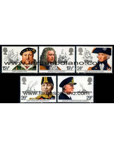 SELLOS INGLATERRA 1982 - PATRIMONIO MARITIMO, HOMBRES CELEBRES Y BARCOS DE SU EPOCA - 5 VALORES - CORREO