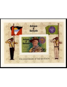 SELLOS DE ANTIGUA BARBUDA 1982 - BOY SCOUTS 75 ANIVERSARIO - HOJITA BLOQUE
