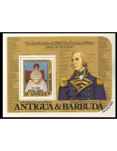 SELLOS DE ANTIGUA BARBUDA 1982 - NACIMIENTO DEL PRINCIPE WILLIAM DE INGLATERRA - HOJITA BLOQUE