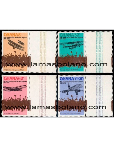 SELLOS GHANA 1978 - PRIMER AEROPLANO 75 ANIVERSARIO - 4 VALORES - CORREO