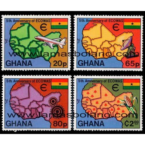 SELLOS GHANA 1980 - COMUNIDAD ECONOMICA DE LOS ESTADOS AFRICANOS DEL OESTE 5 ANIVERSARIO - 4 VALORES - CORREO