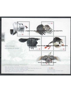 SELLOS CANADA 2016 - PÁJAROS - 5 VALORES EN HOJITA BLOQUE 
