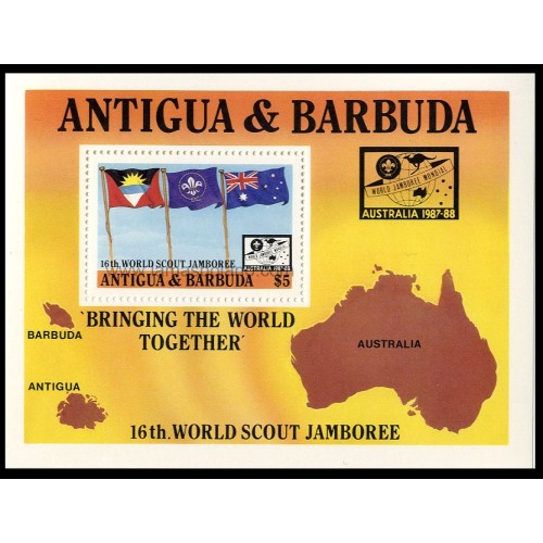 SELLOS DE ANTIGUA BARBUDA 1987 - 16 JAMBOREE MUNDIAL EN AUSTRALIA - HOJITA BLOQUE