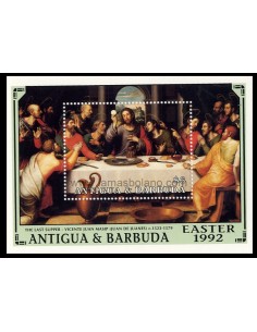 SELLOS DE ANTIGUA BARBUDA 1992 - PASCUA JUAN DE JUANES LA ULTIMA CENA - HOJITA BLOQUE