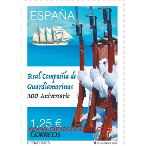 SELLOS ESPAÑA 2917 - REAL COMPAÑIA DE GUARDIAMARINAS 300 ANIVERSARIO - 1 VALOR - CORREO