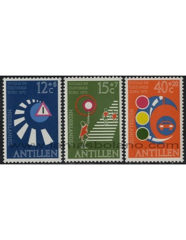 SELLOS DE ANTILLAS HOLANDESAS 1973 - PREVENCION EN LA CARRETERA - 3 VALORES - CORREO
