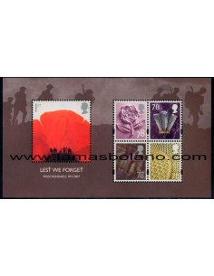 SELLOS INGLATERRA 2007 - A LA MEMORIA DE LAS VICTIMAS DE LA BATALLA DE PASSCHENDAELE - HOJITA BLOQUE
