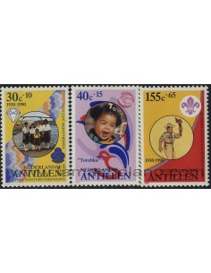 SELLOS DE ANTILLAS HOLANDESAS 1990 - 60 ANIVERSARIO DEL MOVIMIENTO SCOUT FEMENINO. GRUPO DE GUIAS - 3 VALORES - CORREO