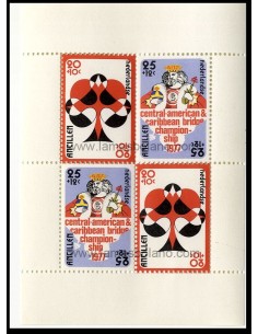 SELLOS DE ANTILLAS HOLANDESAS 1977 - TORNEO DE BRIDGE EN ARUBA - HOJITA BLOQUE