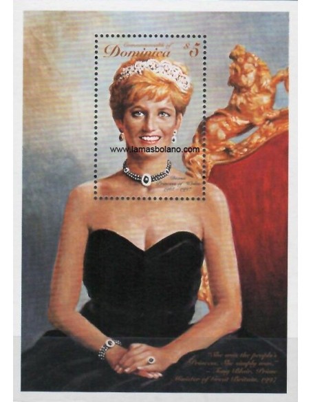 SELLOS DOMINICA 1997 - HOMENAJE PRINCESA DIANA - HOJITA BLOQUE DENTADA 