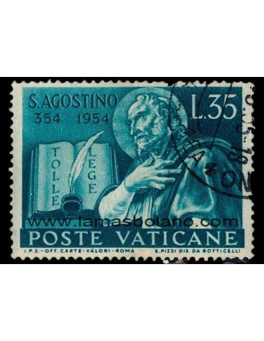 SELLOS VATICANO 1954 - SAN AGUSTIN 6 CENTENARIO DEL NACIMIENTO - 1 VALOR MATASELLADO - CORREO