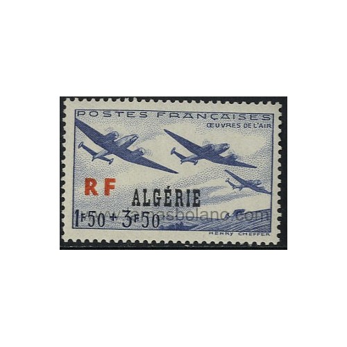 SELLOS DE ARGELIA 1945 - AVIONES - 1 VALOR CON SEÑAL DE FIJASELLO - CORREO