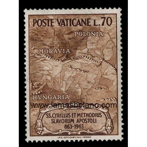SELLOS VATICANO 1963 - APOSTOLADO DE LOS SANTOS CIRILO Y METODIO 11 CENTENARIO - 1 VALOR - CORREO