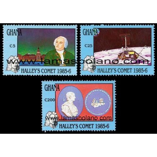 SELLOS GHANA 1987 - PASO DEL COMETA HALLEY - 3 VALORES - CORREO