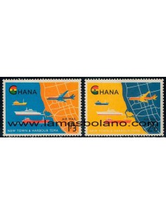 SELLOS GHANA 1962 - NUEVA CIUDAD Y PUERTO DE TEMA EN ACCRA - 2 VALORES - AEREO
