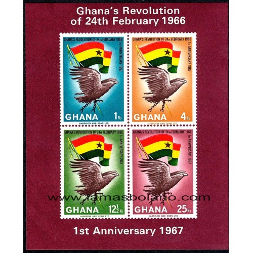SELLOS GHANA 1967 - REVOLUCION DEL 24 FEBRERO I ANIVERSARIO - HOJITA BLOQUE SIN DENTAR