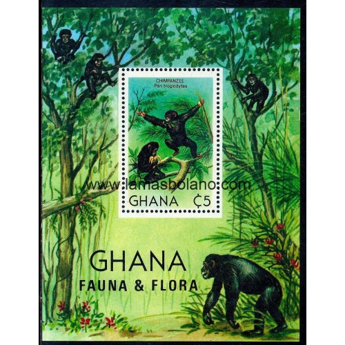 SELLOS GHANA 1981 - FAUNA Y FLORA - HOJITA BLOQUE