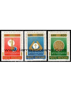 SELLOS VATICANO 1976 - 41 CONGRESO EUCARISTICO INTERNACIONAL EN FILADELFIA - 3 VALORES - CORREO