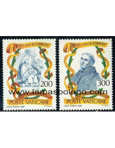 SELLOS VATICANO 1981 - JAN VAN RUUSBROEC 6 CENTENARIO DEL FALLECIMIENTO - 2 VALORES - CORREO