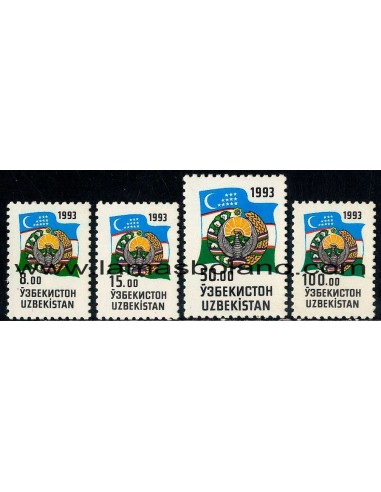 SELLOS UZBEKISTAN 1993 - EMBLEMAS NACIONALES - 4 VALORES - CORREO