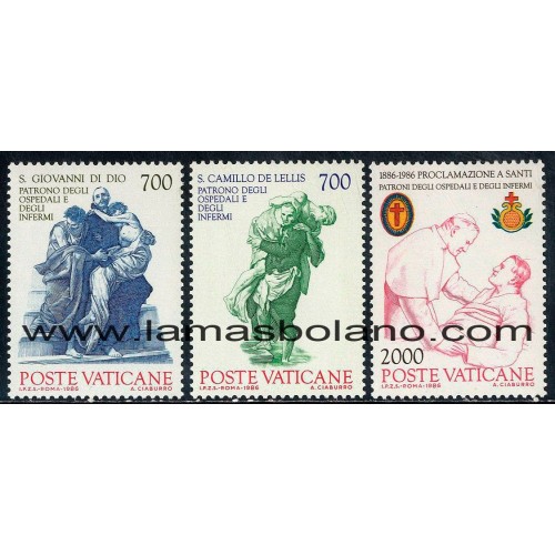 SELLOS VATICANO 1986 - PROCLAMACION DE LOS SANTOS SAN JUAN DE DIOS Y CAMILO DE LELIS CENTENARIO - 2 VALORES - CORREO