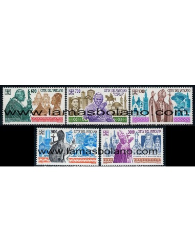 SELLOS VATICANO 1994 - VIAJES DEL PAPA JUAN PABLO II - 5 VALORES - CORREO