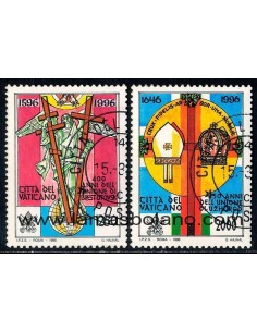 SELLOS VATICANO 1996 - 400 ANIV. UNION DE BREST-LITOVSK Y 350 ANIV. UNION DE UZHOROD - 2 VALORES MATASELLADOS - CORREO