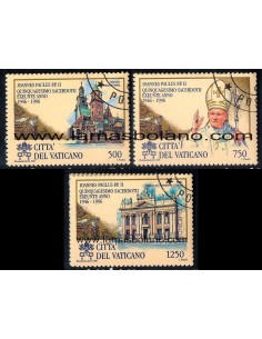 SELLOS VATICANO 1996 - ORDENCIN SACERDOTAL DE JUAN PABLO II CINCUENTENARIO - 3 VALORES MATASELLADOS - CORREO