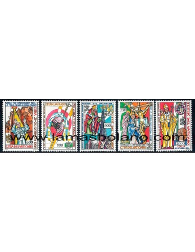 SELLOS VATICANO 1999 - VIAJES DEL PAPA JUAN PABLO II - 5 VALORES - CORREO