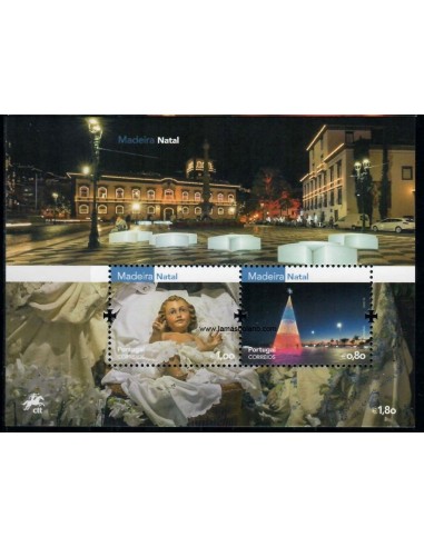 SELLOS MADEIRA 2016 - FESTIVIDADES DE NAVIDAD Y AÑO NUEVO - HOJITA BLOQUE DENTADA 