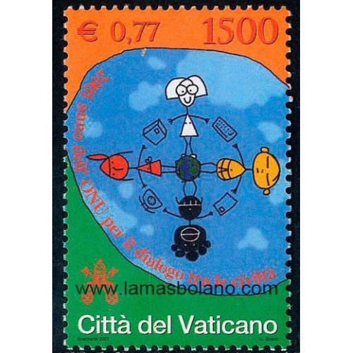 SELLOS VATICANO 2001 - DIALOGO ENTRE CIVILIZACIONES - 1 VALOR - CORREO
