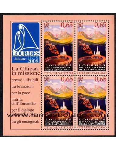 SELLOS VATICANO 2008 - APARICIONES DE LOURDES 150 ANIVERSARIO - MINI HOJITAS 2 VALORES - CORREO