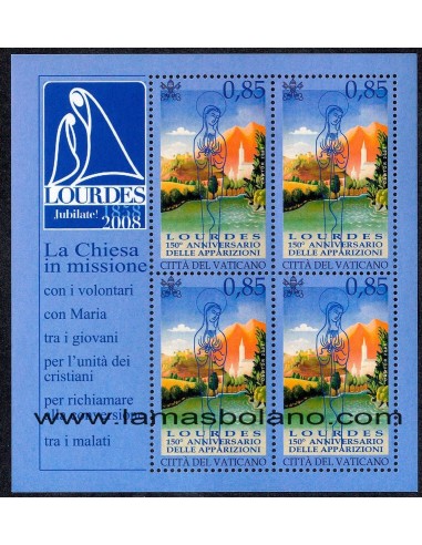 SELLOS VATICANO 2008 - APARICIONES DE LOURDES 150 ANIVERSARIO - MINI HOJITAS 2 VALORES - CORREO
