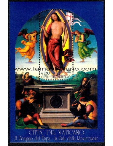 SELLOS VATICANO 2005 - IL PERUGINO DEL PAPA, RETABLO RESURRECCION - HOJITA BLOQUE
