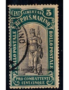 SELLOS SAN MARINO 1918 - PRO COMBATIENTES DE LA GRAN GUERRA - 1 VALOR MATASELLADO - CORREO