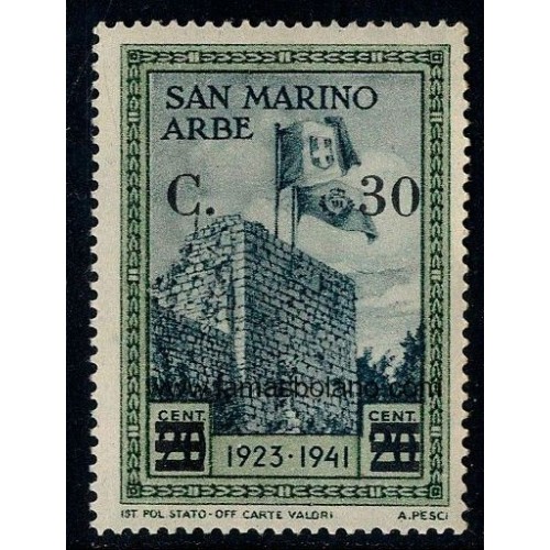 SELLOS SAN MARINO 1942 - RESTITUCION A ISLA ARBE BANDERA ITALIANA RECIBIDA EN DEPOSITO - 1 VALOR * * SOBRECARGADO - CORREO